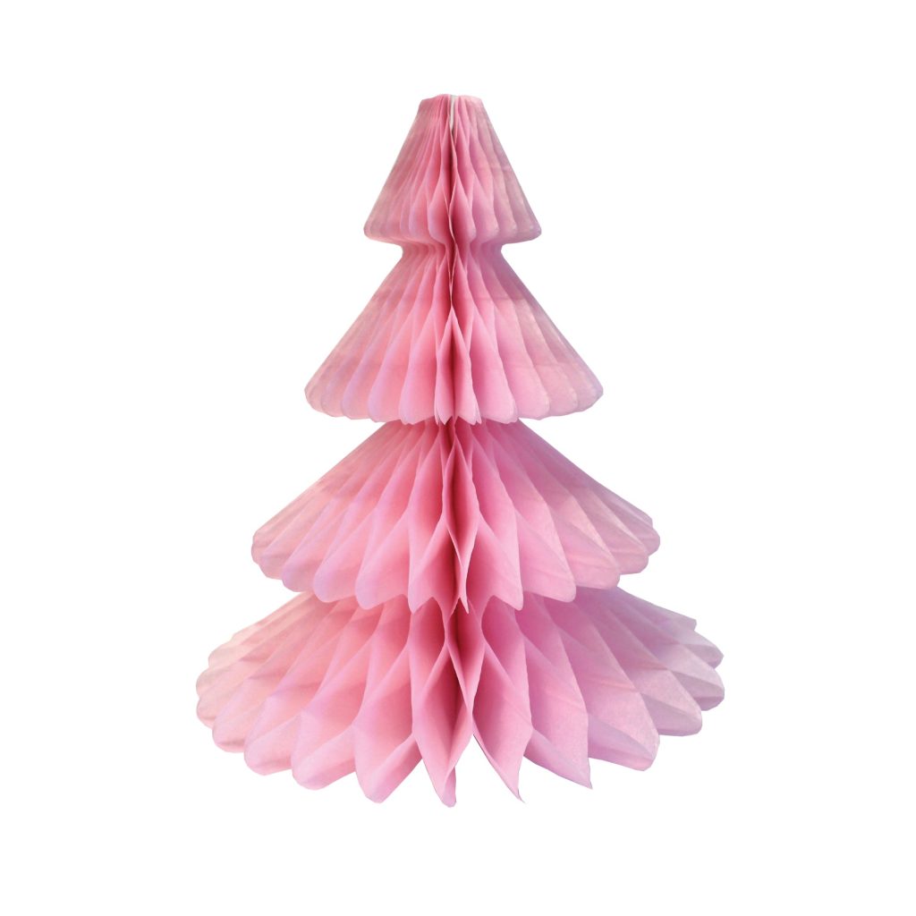 Pink Christmas Tree Honeycomb Paper Centerpiece 12in