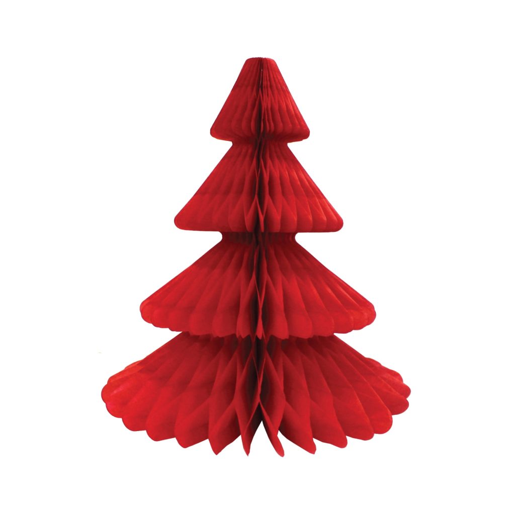 Red Christmas Tree Honeycomb Paper Centerpiece 12in