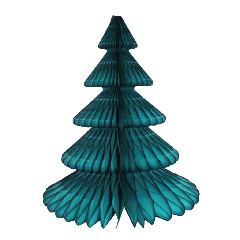 Teal Christmas Tree Honeycomb Paper Centerpiece 12in