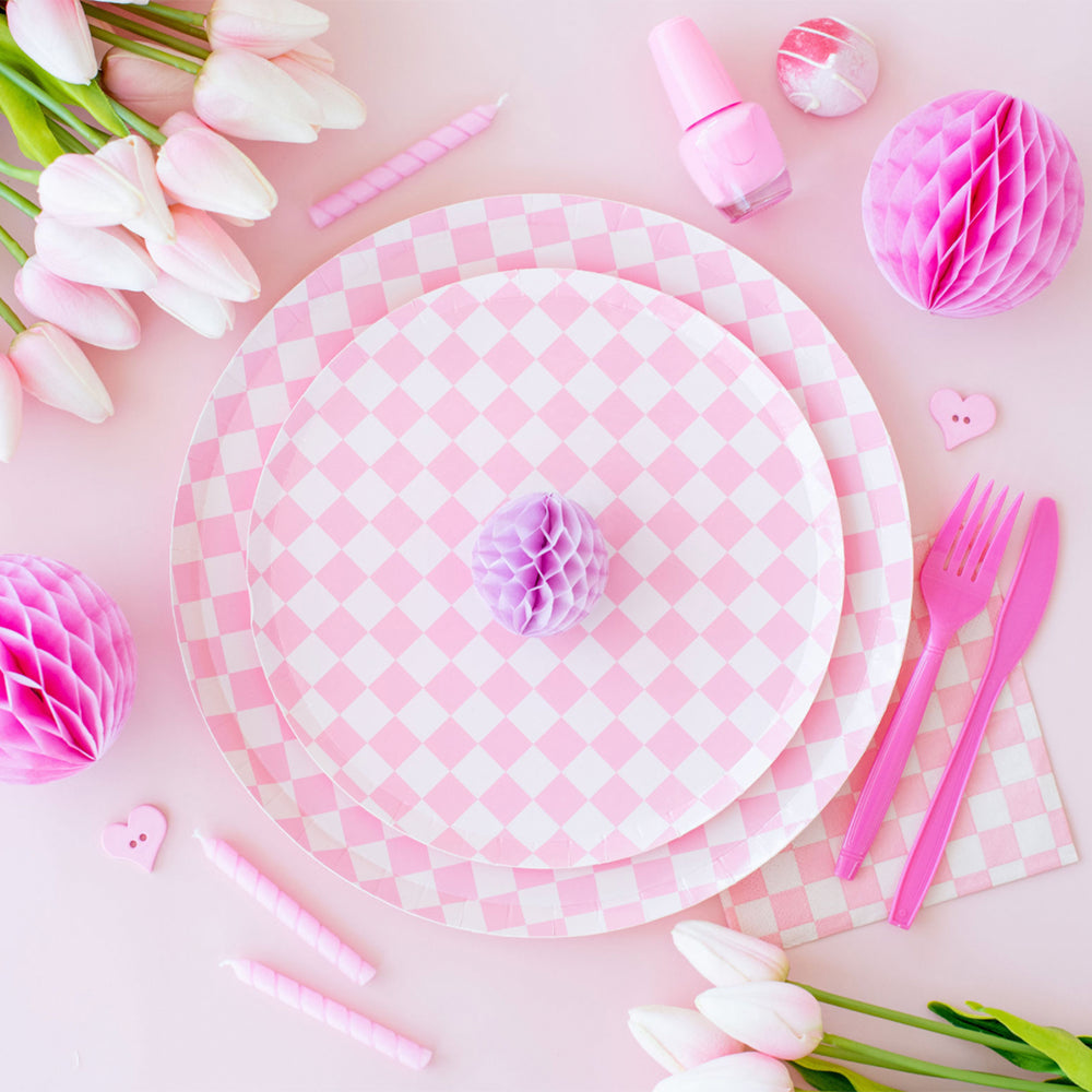 Pink Checkered Dessert Napkins 20ct