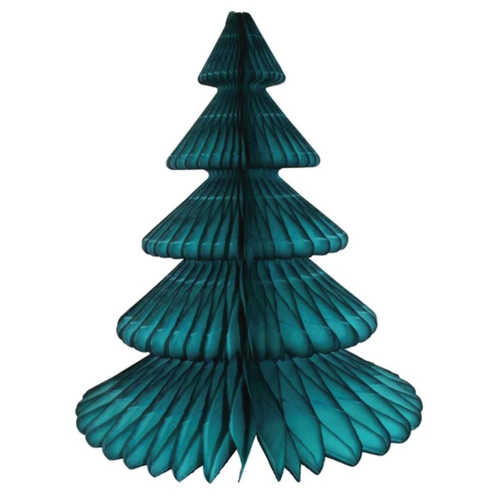 Teal Christmas Tree Honeycomb Paper Centerpiece 17in