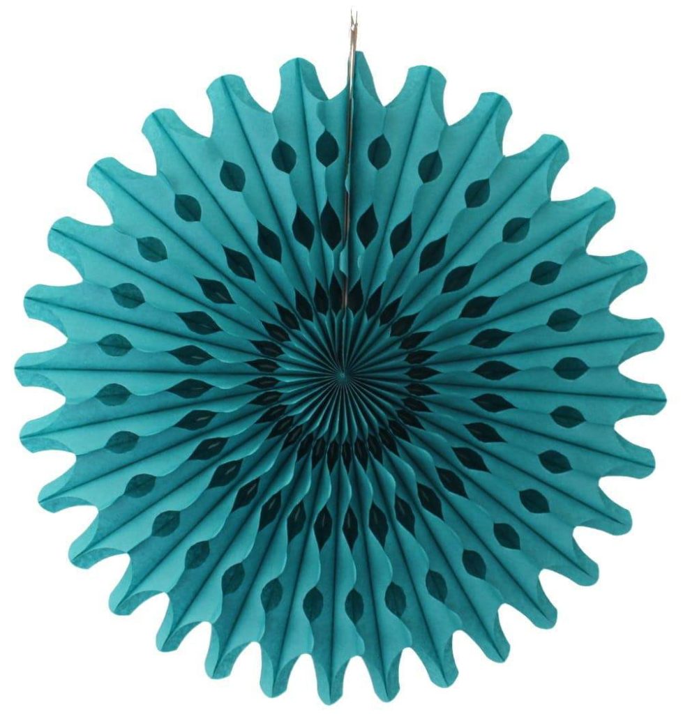 Teal Tissue Paper Fan 18″