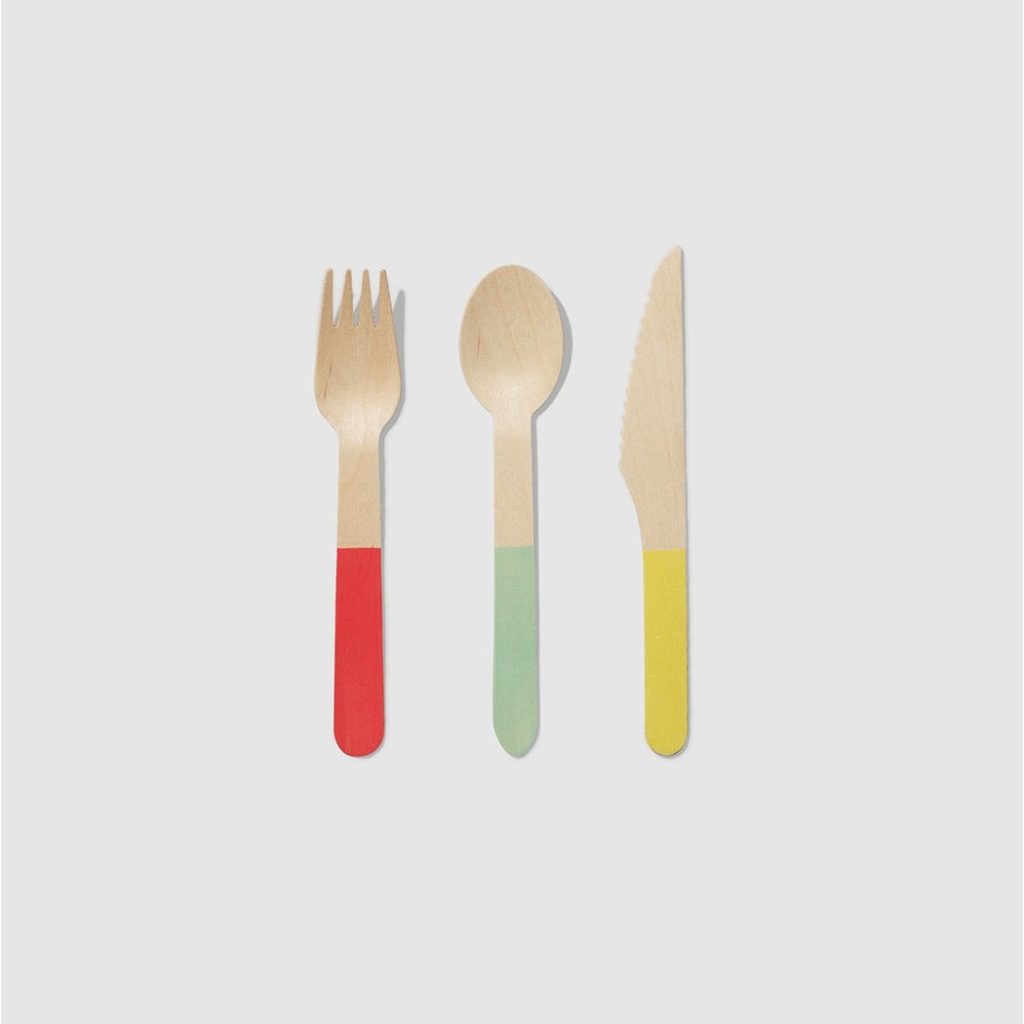 Tricolor Wooden Cutlery Set For 10