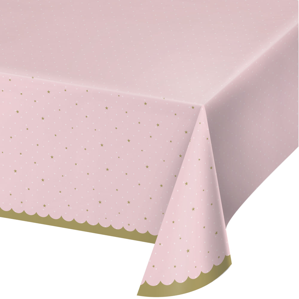 Pink & Gold Stars Plastic Table Cover