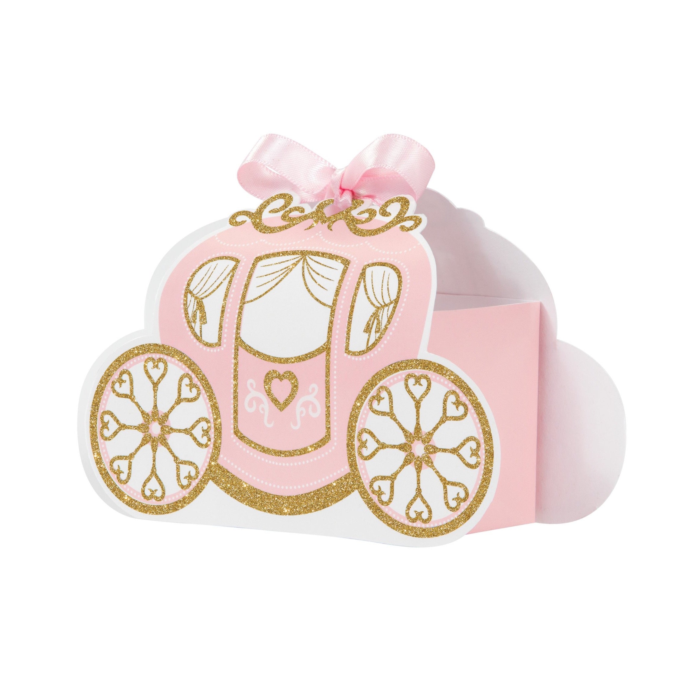 Pink & Gold Princess Carriage Favor Boxes 8ct