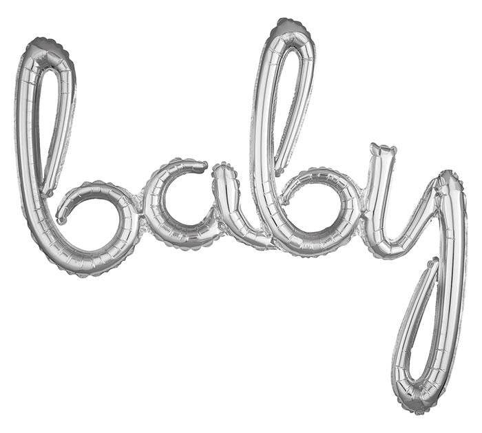 Air-Filled Silver Baby Script Letter Balloon 39″