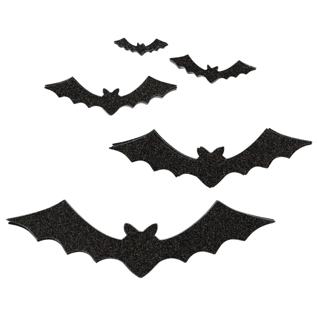 Black Glitter Halloween Bat Wall Decorations 50ct