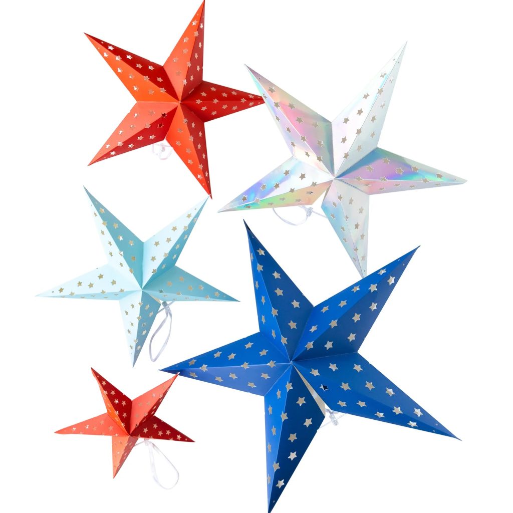 3D Patriotic Star Hanging Decorations 5ct