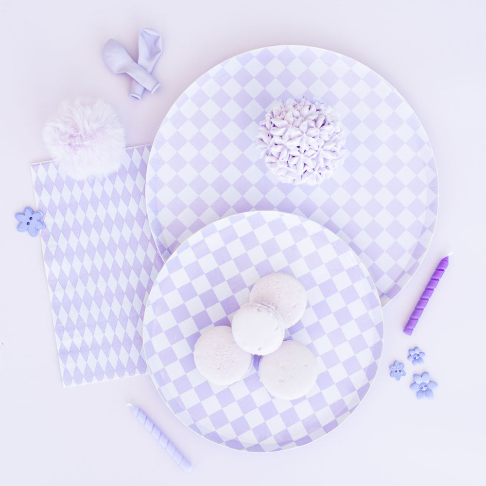 Purple Checkered Dessert Plates 8ct