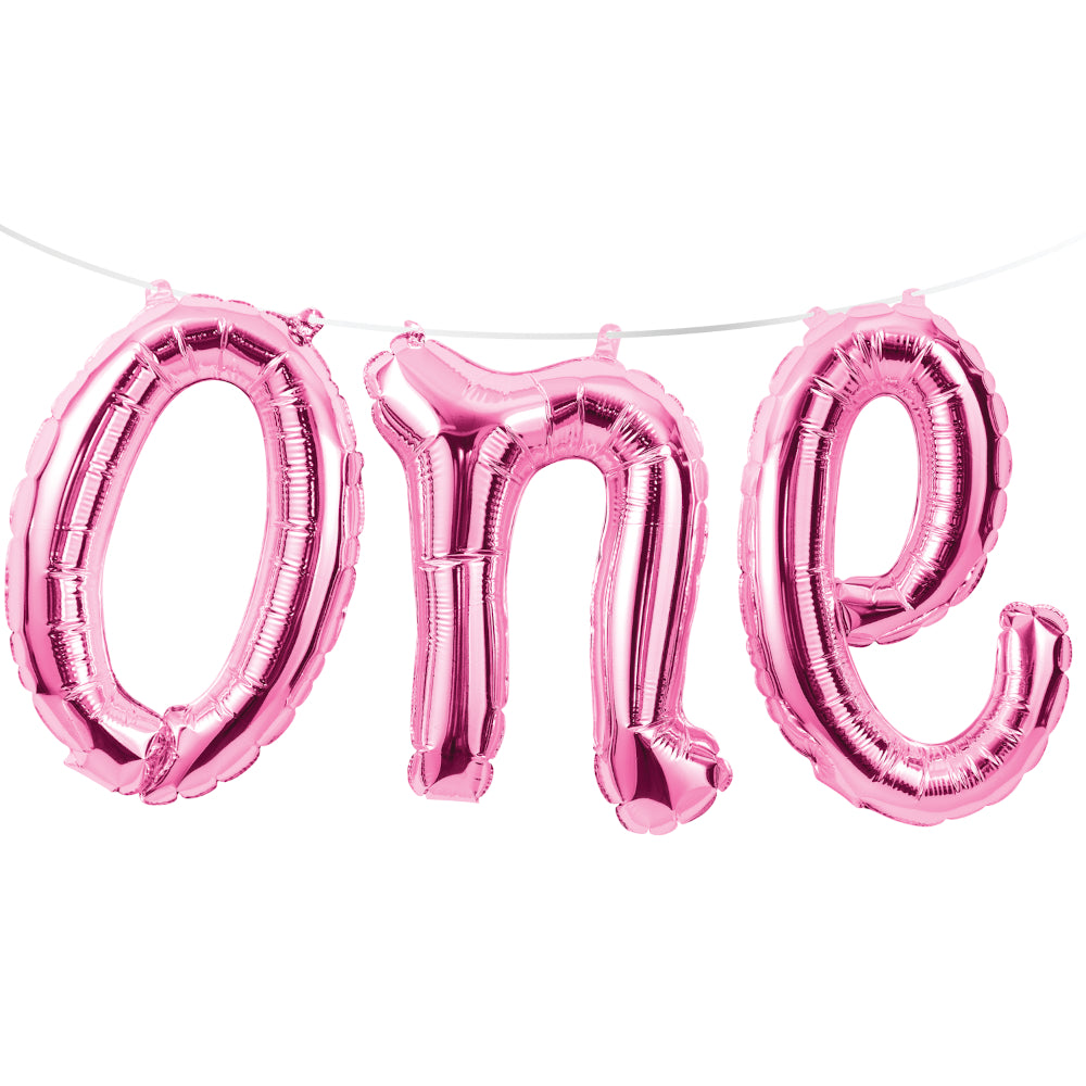 Air-filled Pink One Letter Balloon Banner 12in