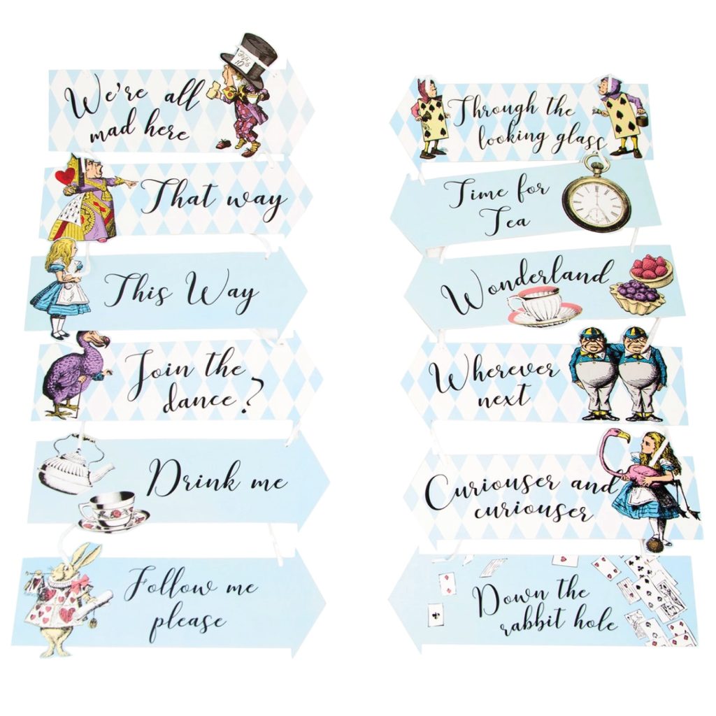 Alice In Wonderland Party Sign Decorations 12ct