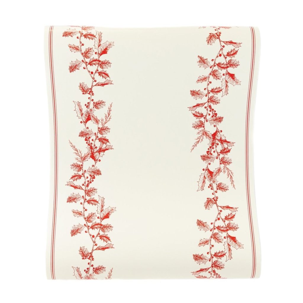 Cream & Red Holly Paper Table Runner