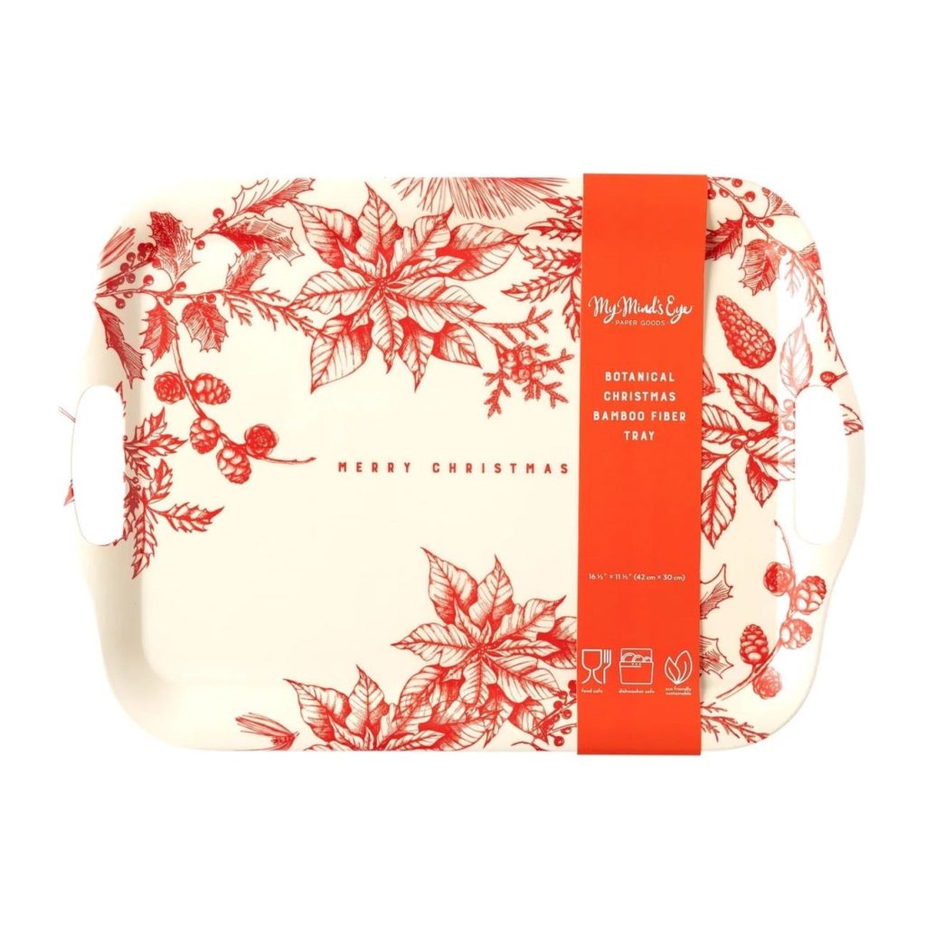 Red Floral Christmas Bamboo Serving Tray