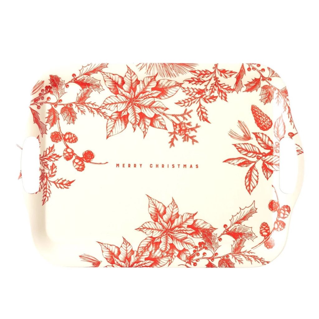 Red Floral Christmas Bamboo Serving Tray