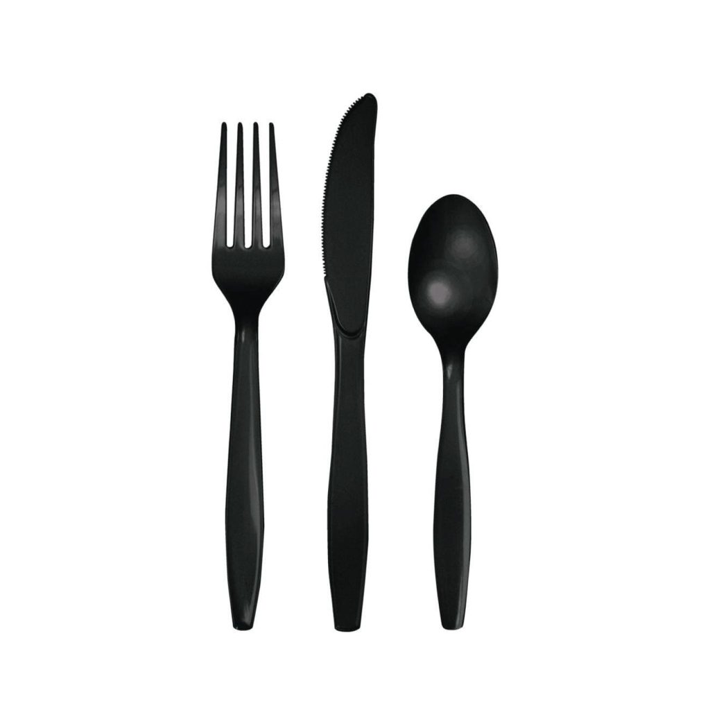 Black Premium Plastic Cutlery Set For 8