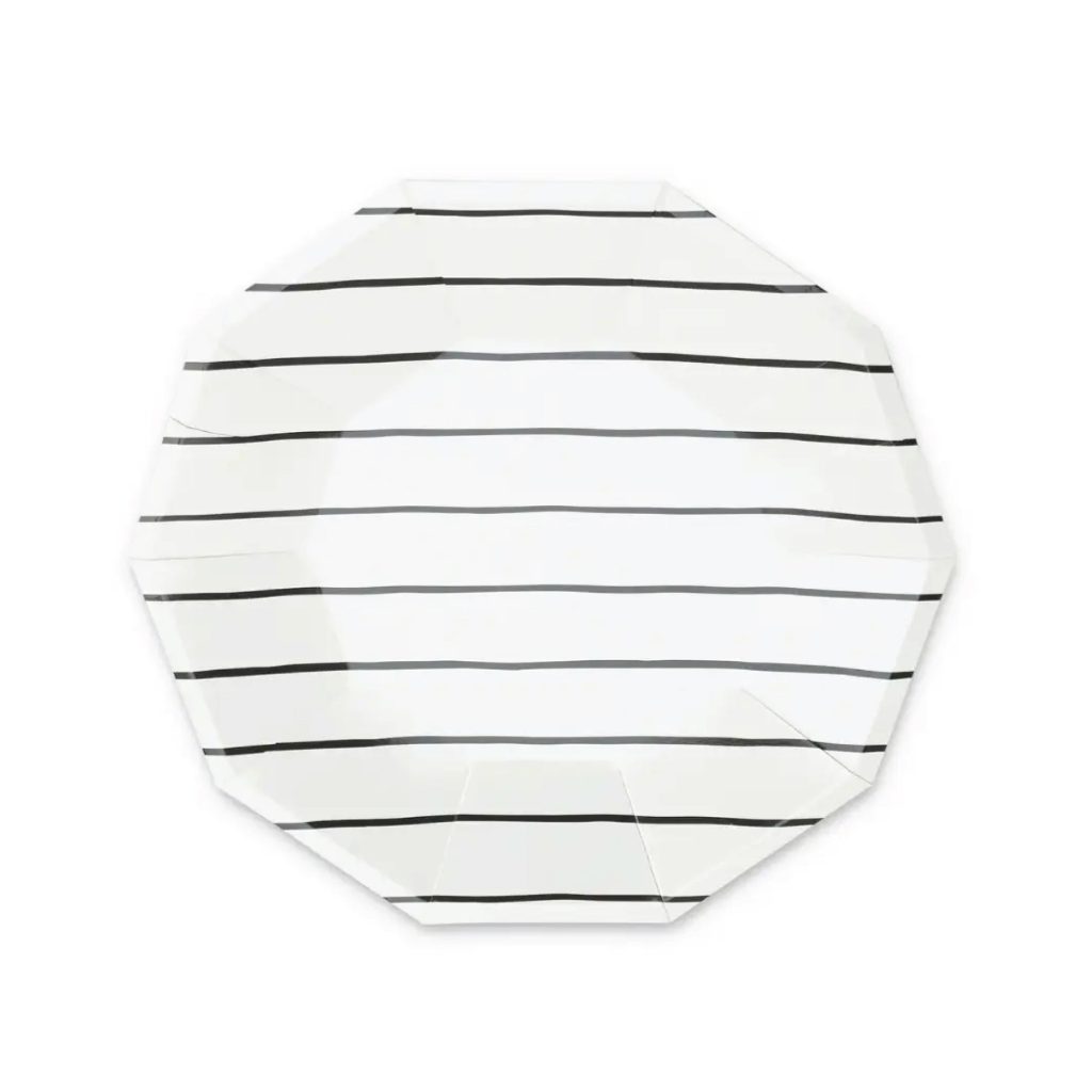 Frenchie Black Striped Dessert Plates 8ct