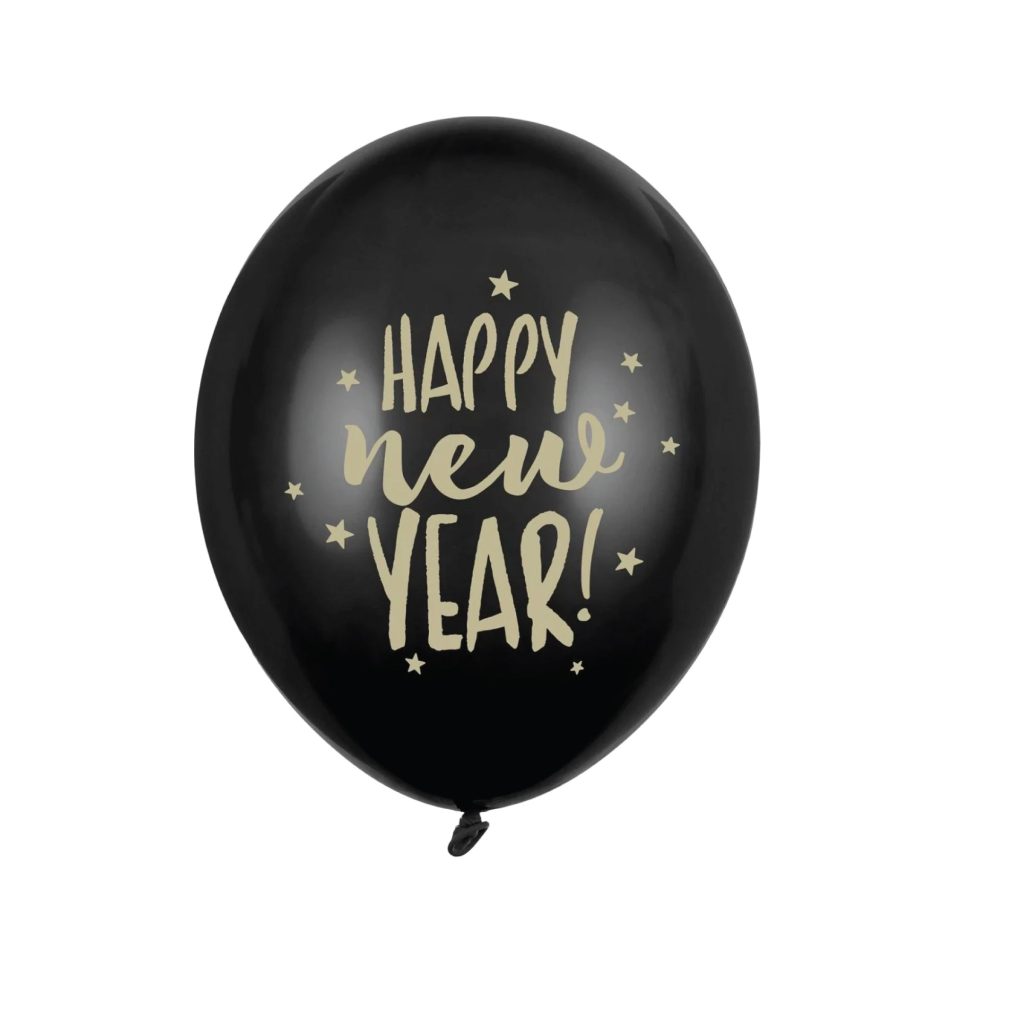 Black Happy New Year Latex Balloons 5ct