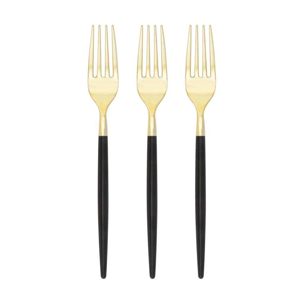 Black & Gold Plastic Forks 32ct