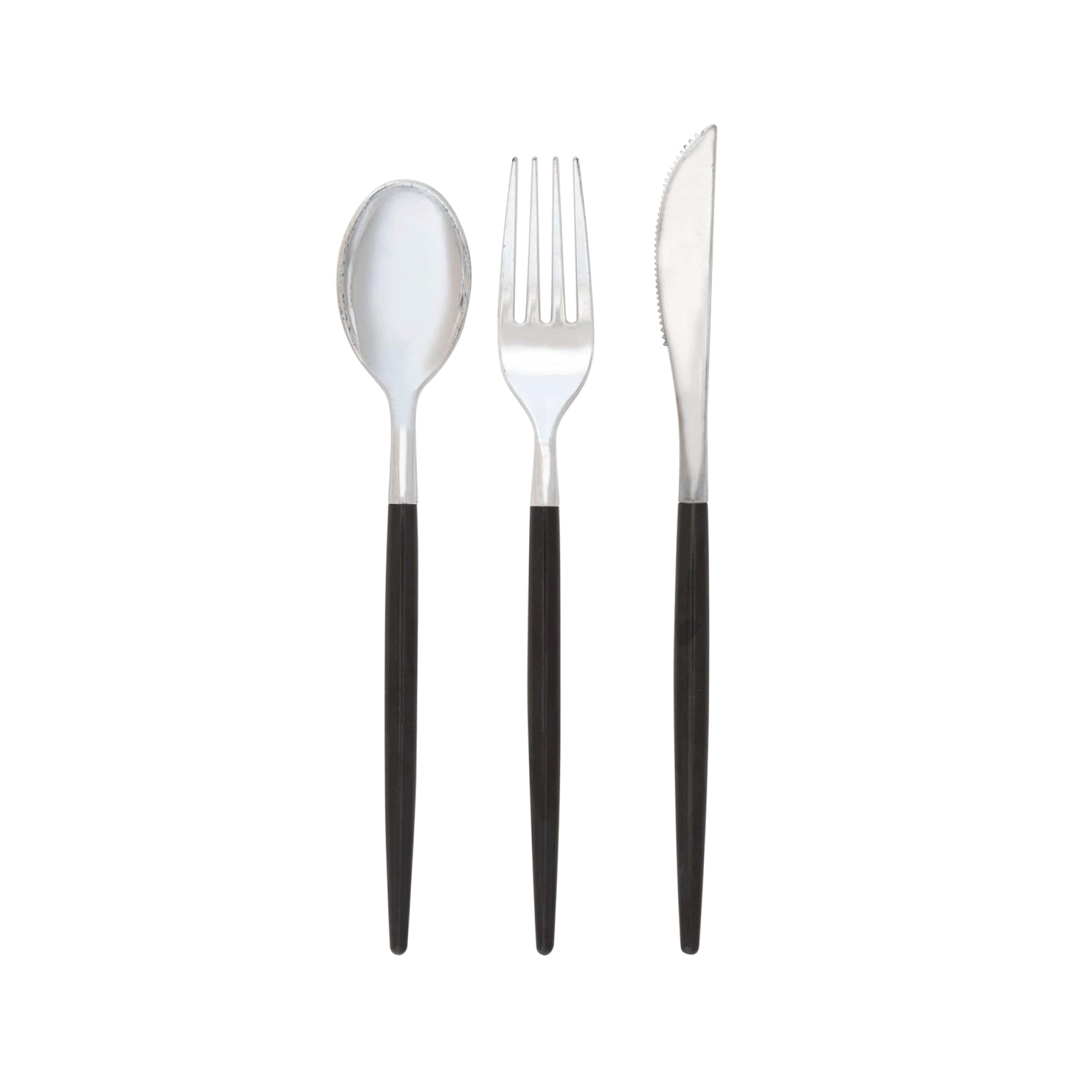 Black & Silver Plastic Cutlery Set For 8