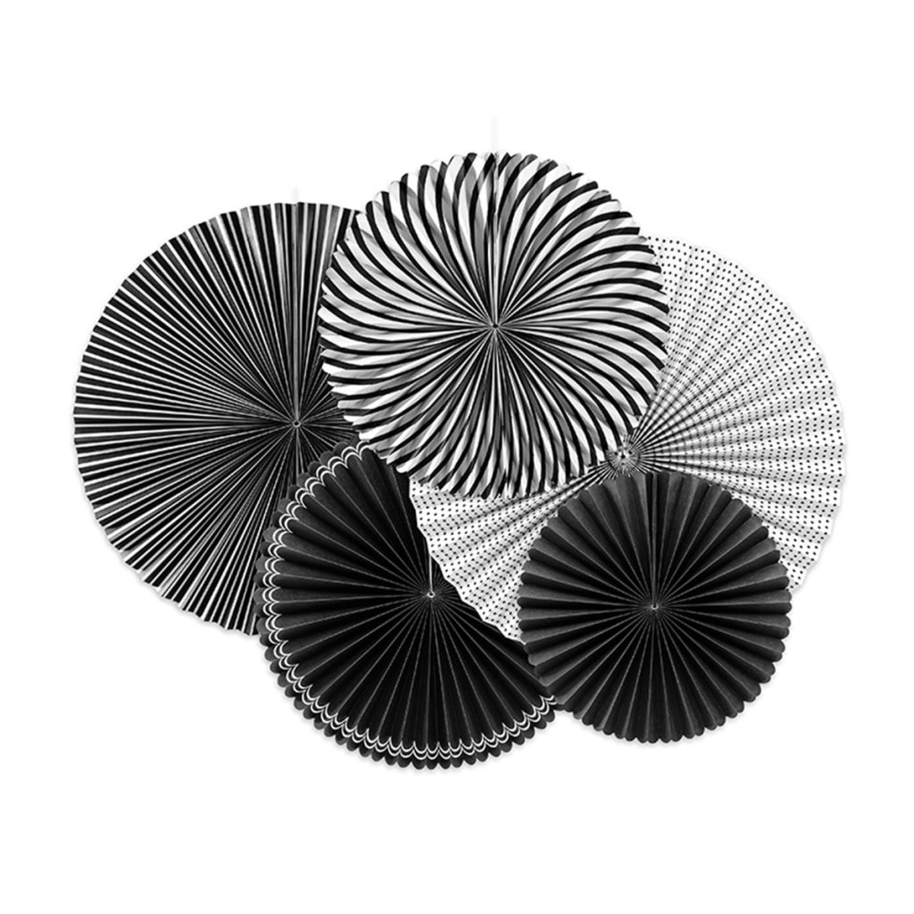 Black & White Paper Fan Decorations 5ct