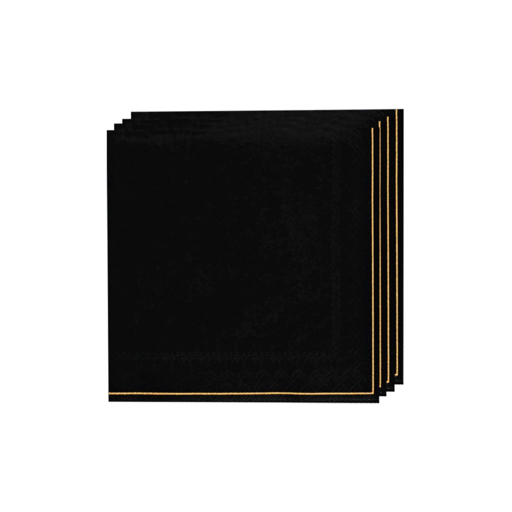 Black With Gold Stripe Dessert Napkins 20ct