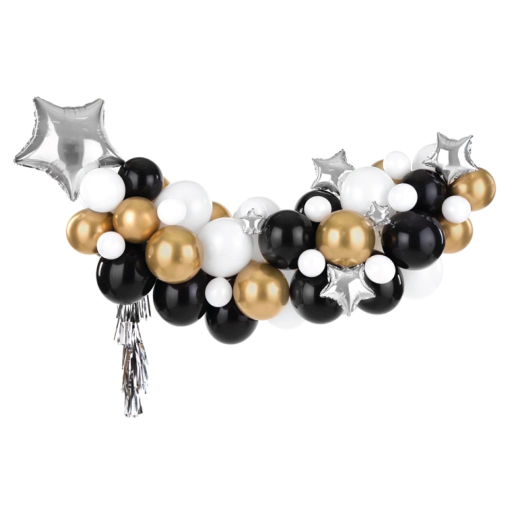 Black, Gold & Silver Star Balloon Garland 5.5ft