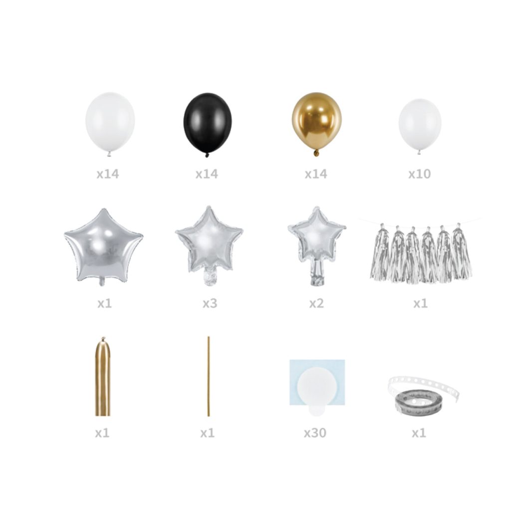 Black, Gold & Silver Star Balloon Garland 5.5ft