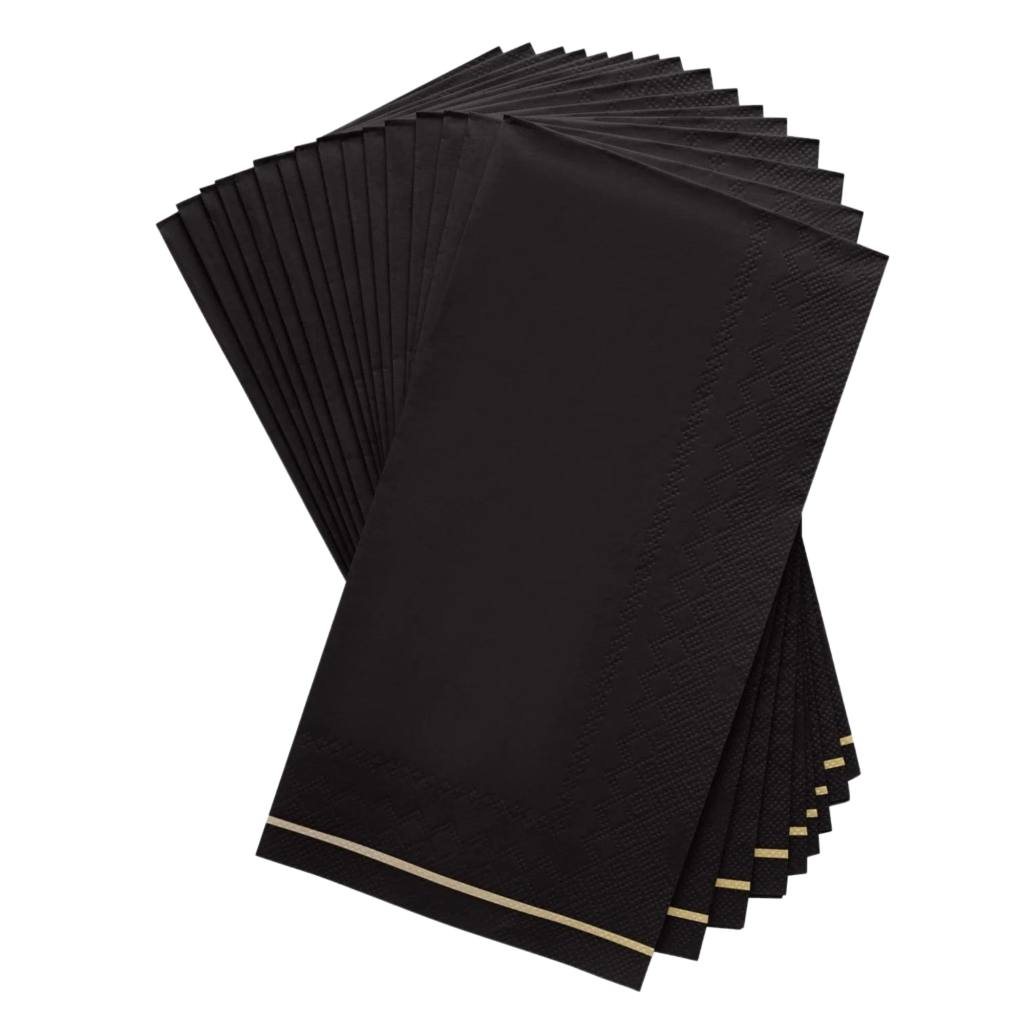 Black With Gold Stripe Paper Guest Towels 16ct