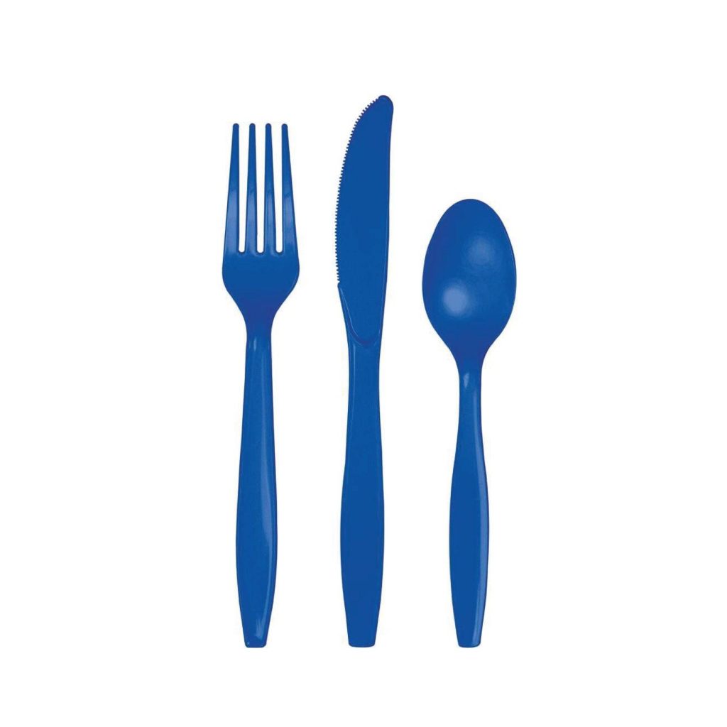 Cobalt Blue Premium Plastic Cutlery Set For 8