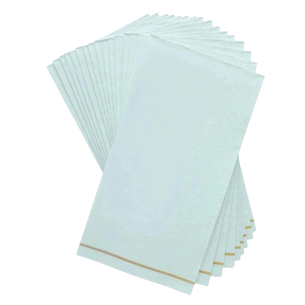 Light Mint Blue & Gold Stripe Paper Guest Towels 16ct