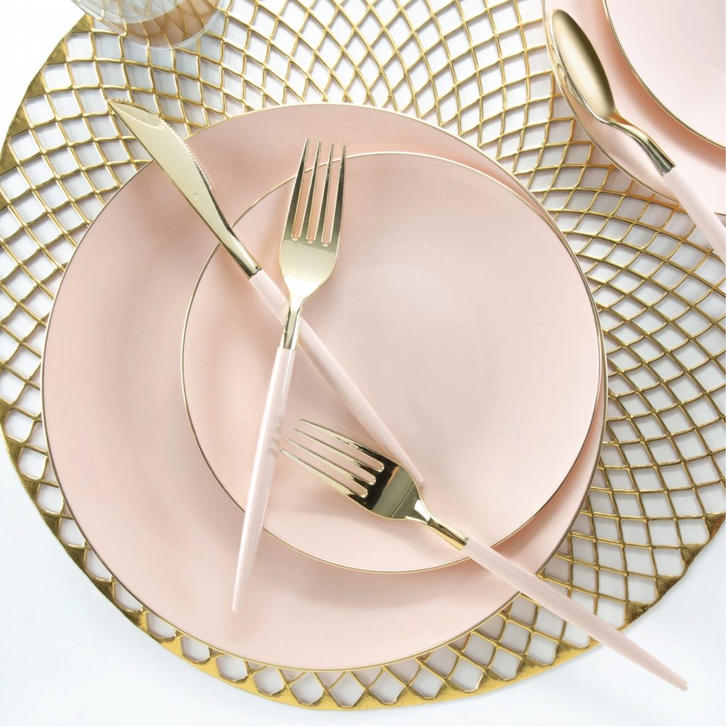 Pink & Gold Plastic Cutlery Set For 8