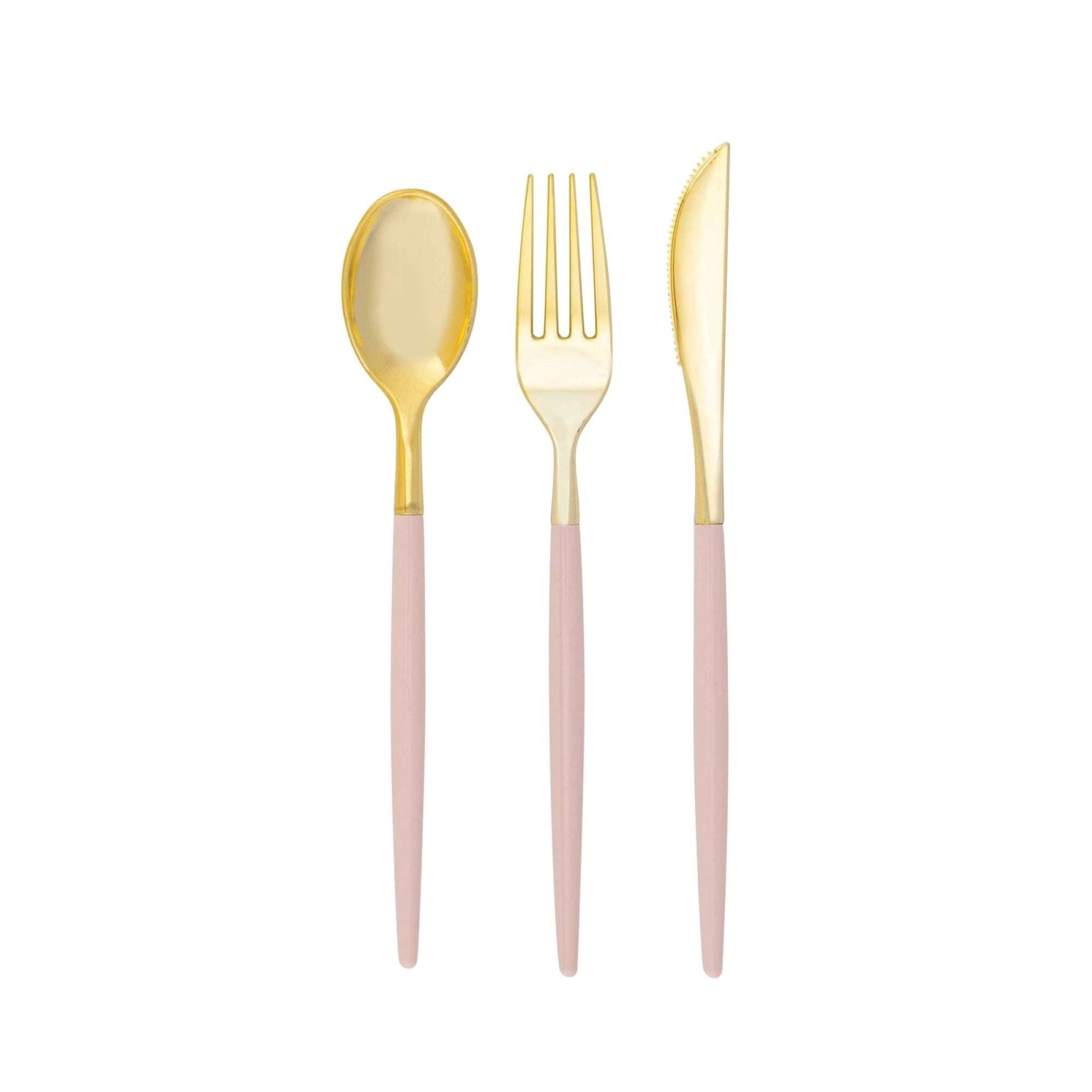 Pink & Gold Plastic Cutlery Set For 8