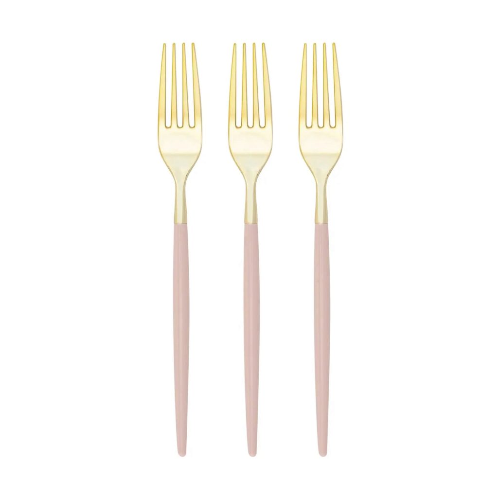 Blush Pink & Gold Plastic Forks 32ct