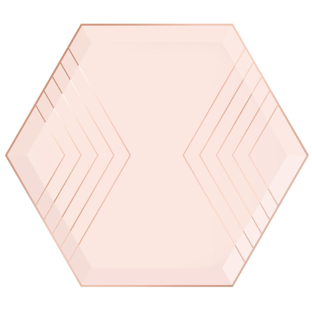 Blush Pink & Rose Gold Hexagon Dinner Plates 8ct