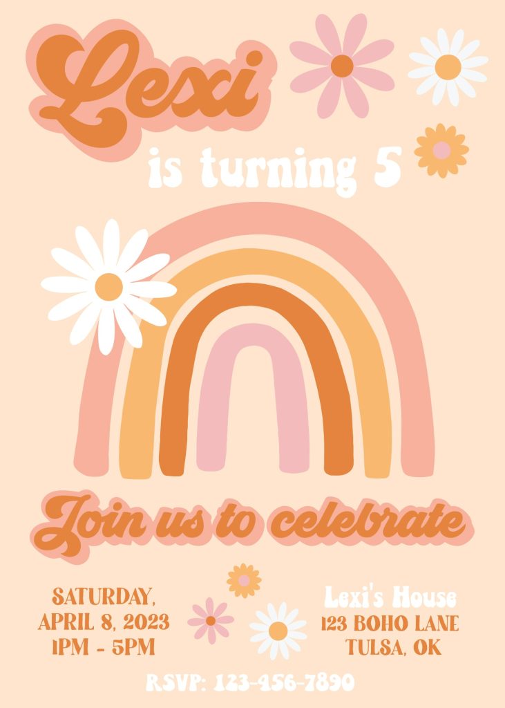 Boho Rainbow Birthday Party Invitation