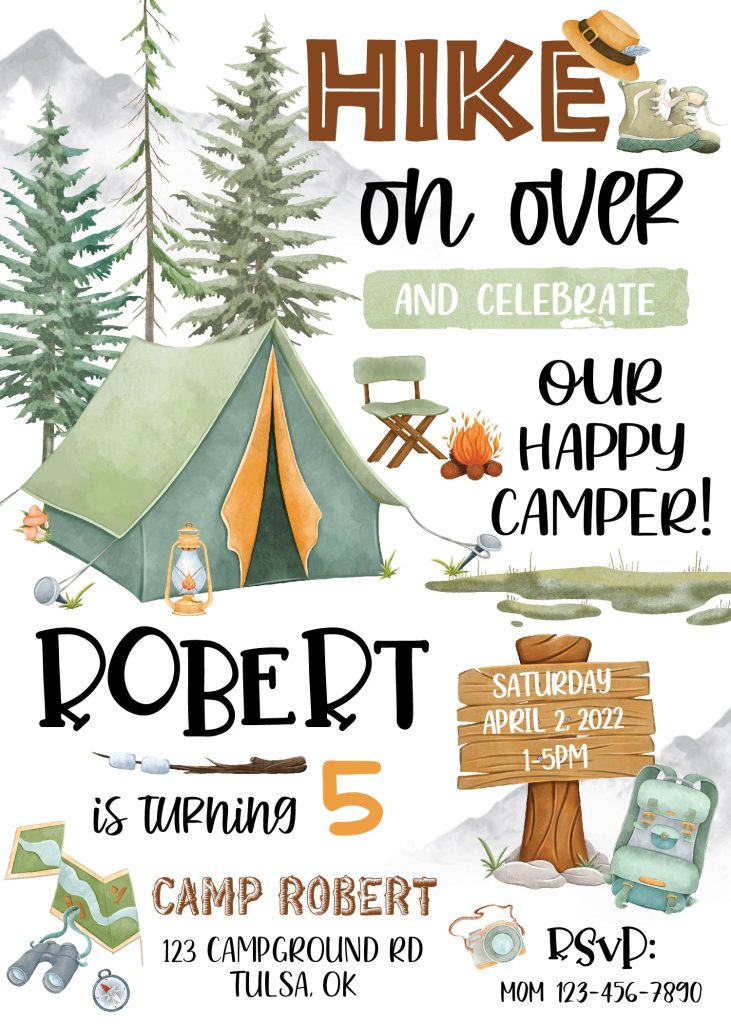 Happy Camper Birthday Party Invitation