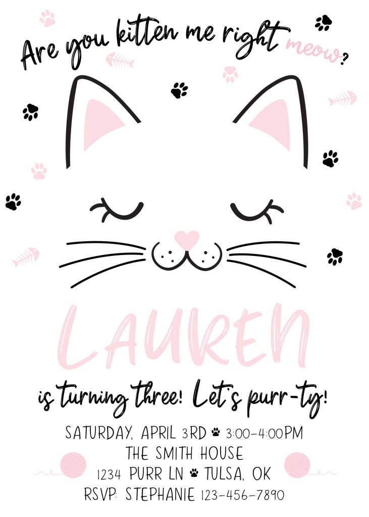 Purrfect Cat Pawty Birthday Invitation