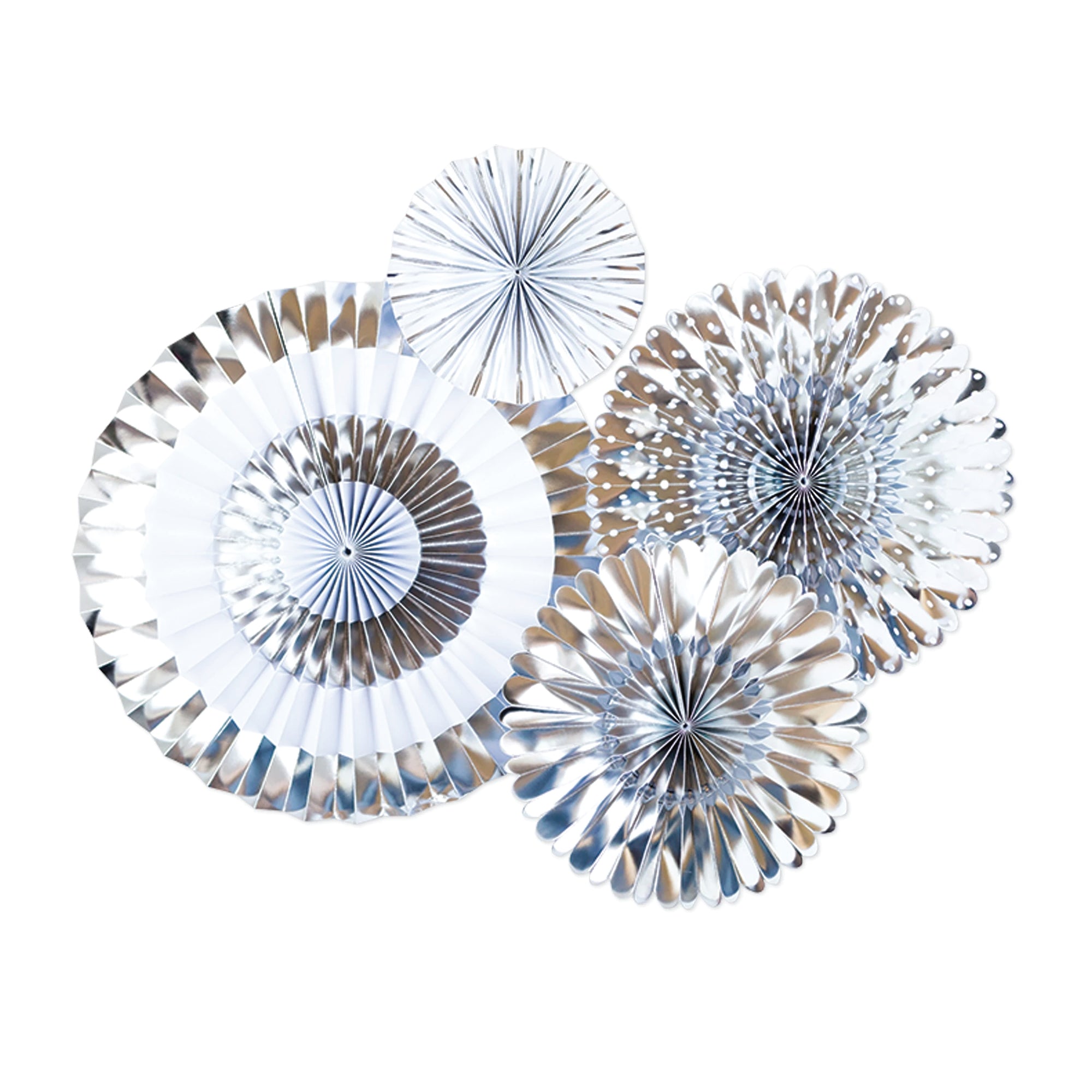 Silver Metallic Paper Fan Decorations 4ct