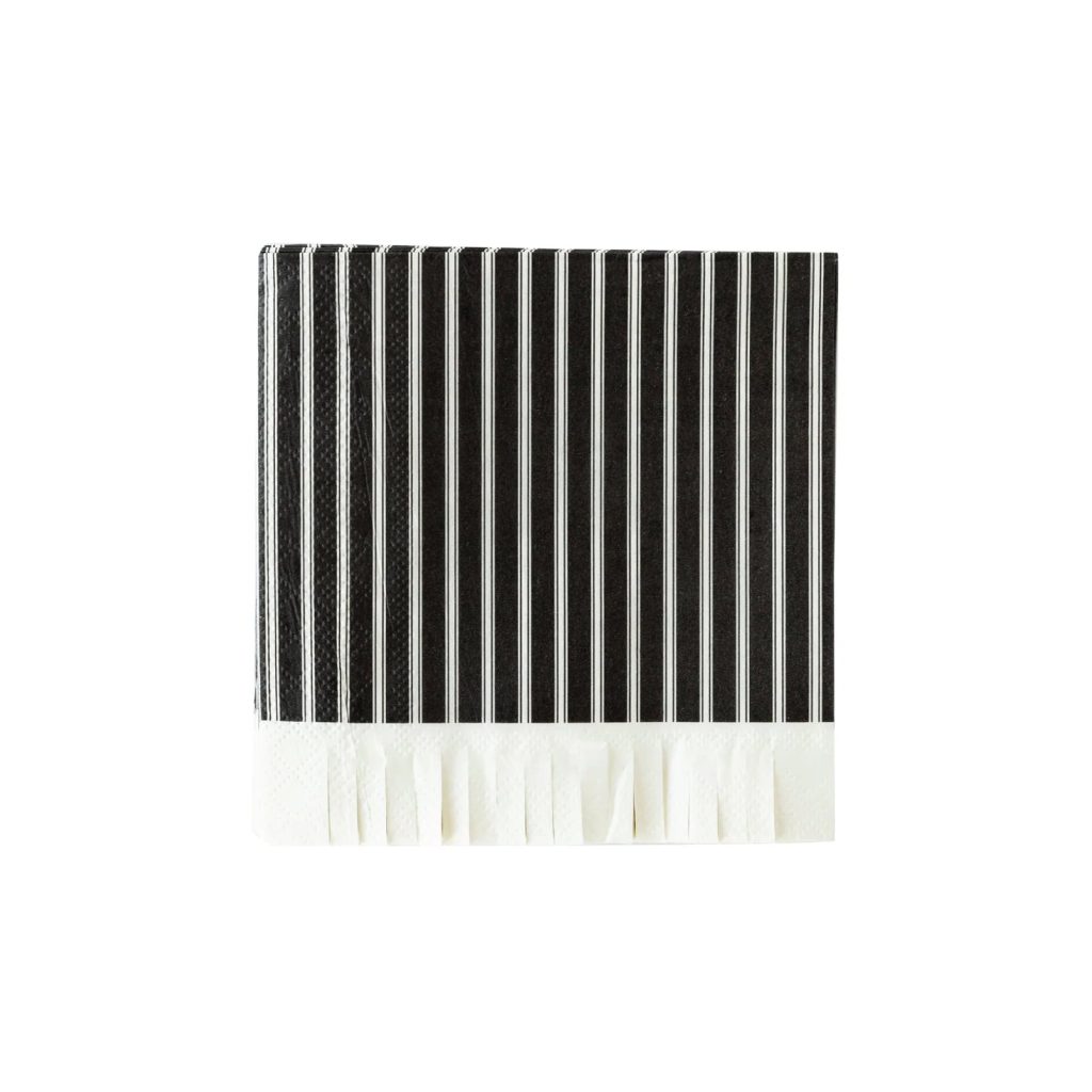 Cream & Black Striped Fringe Dessert Napkins 24ct