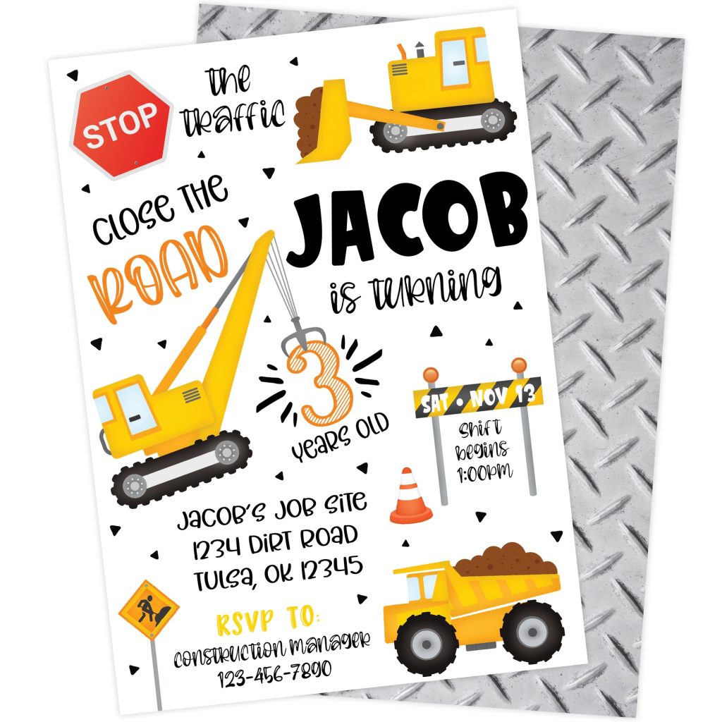 Construction Zone Birthday Party Invitation