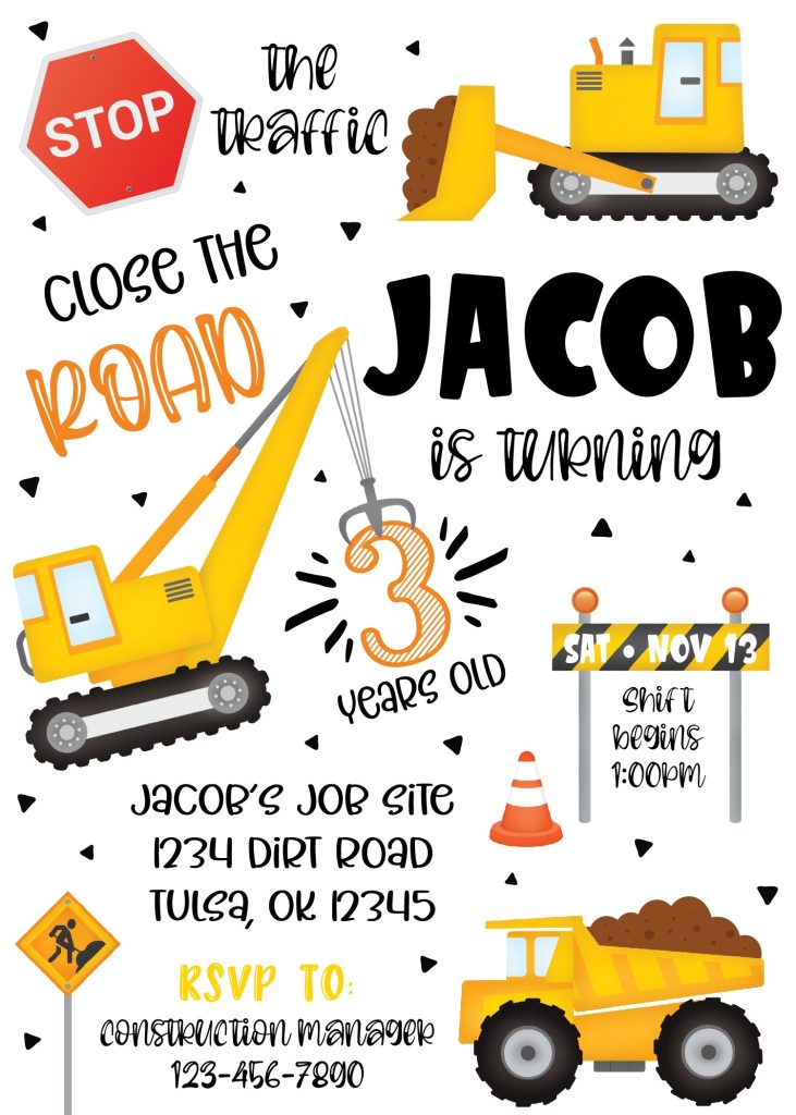 Construction Zone Birthday Party Invitation