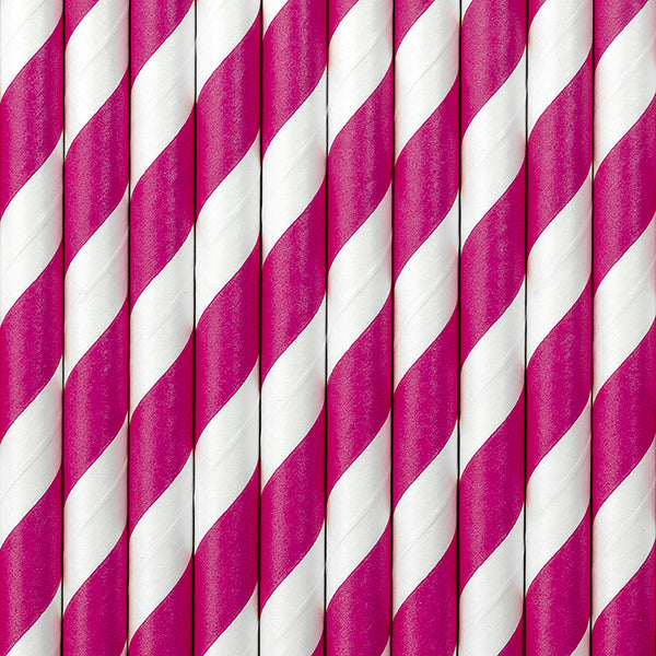 Dark Pink Striped Paper Straws