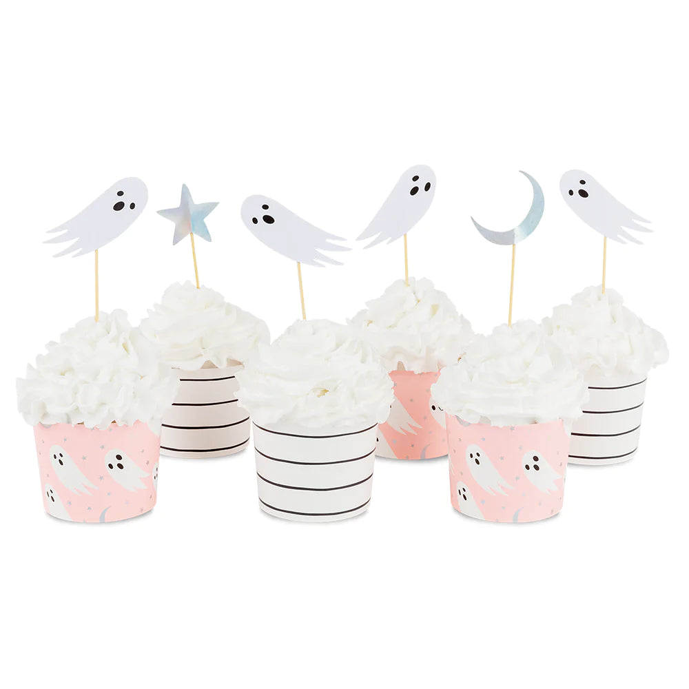 Pink Halloween Ghost Cupcake Decorating Kit 24ct