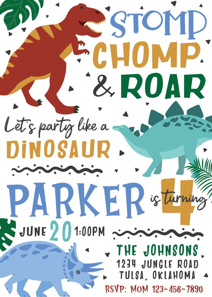 Dinosaur Kingdom Birthday Party Invitation