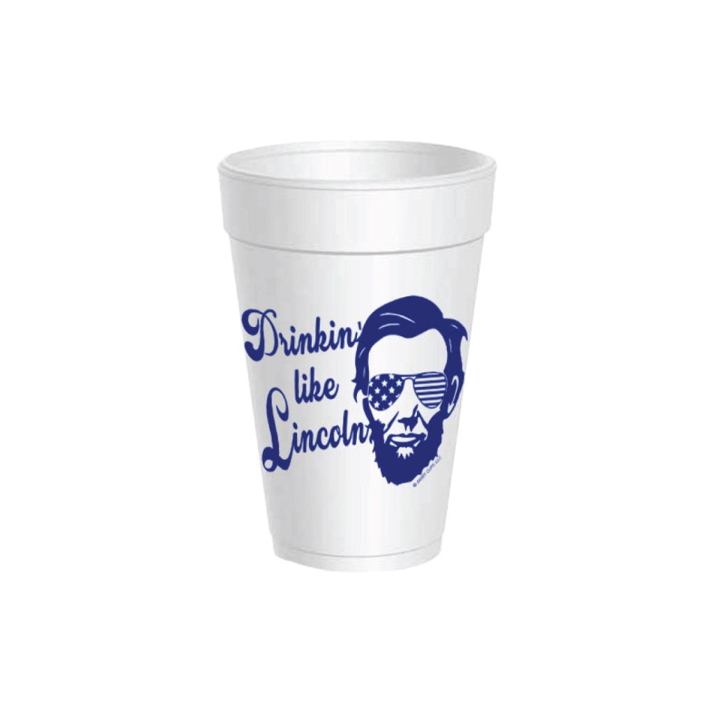 Blue Drinkin’ Like Lincoln Styrofoam Cups With Lids 10ct