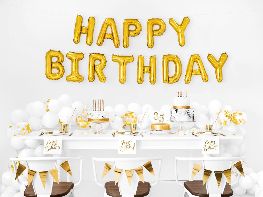 Gold Happy Birthday Balloon Banner