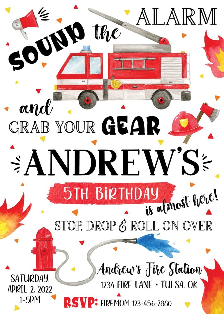 Fire Truck Birthday Party Invitation