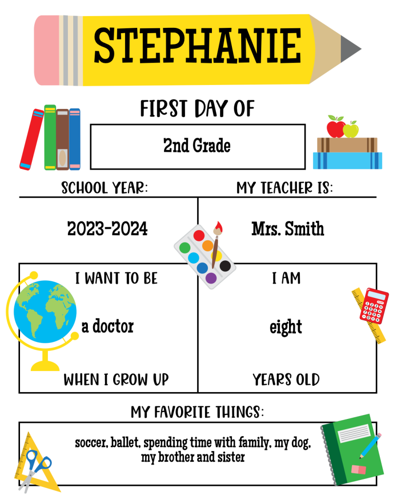 Free Printable First Day Of School Photo Sign