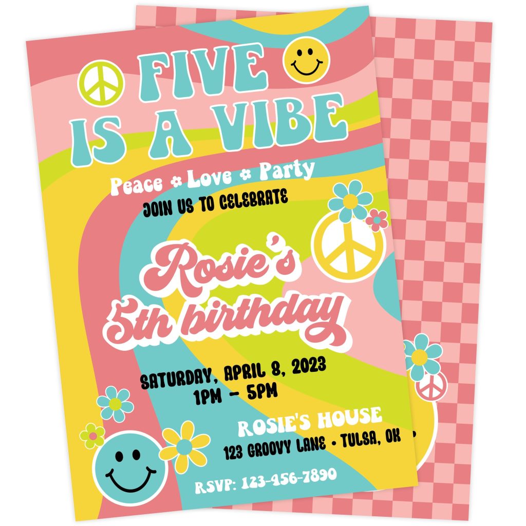 Five Is A Vibe Groovy Birthday Invitation