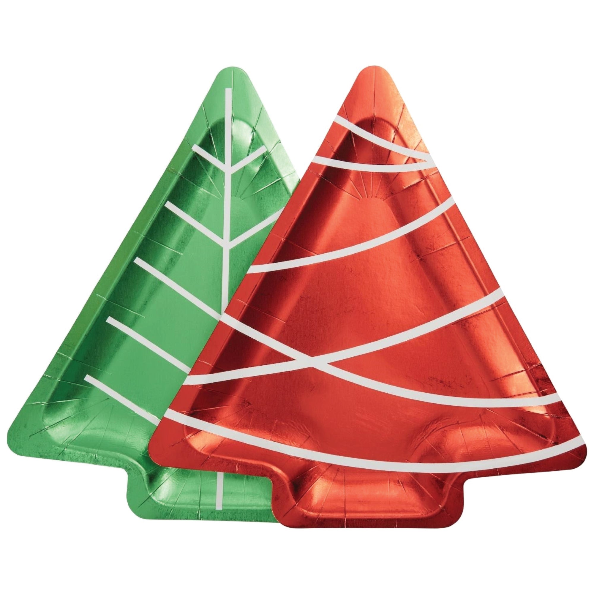 Red & Green Foil Christmas Tree Lunch Plates 8ct